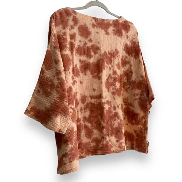 Womens Pure Jill Rust Peach Tie Dye Waffle Cotton Oversize Boho Top Size Small T - Picture 5 of 15